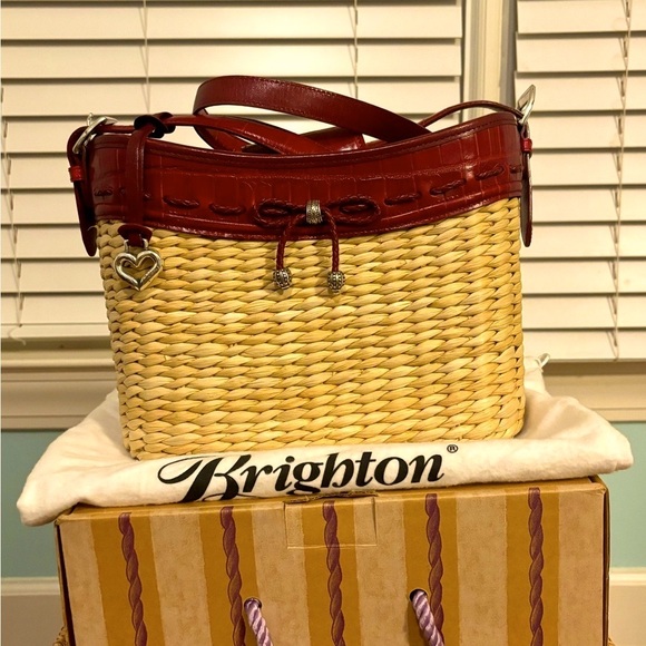 Brighton Handbags - NWOT Brighton Woven and Red Leather Bag